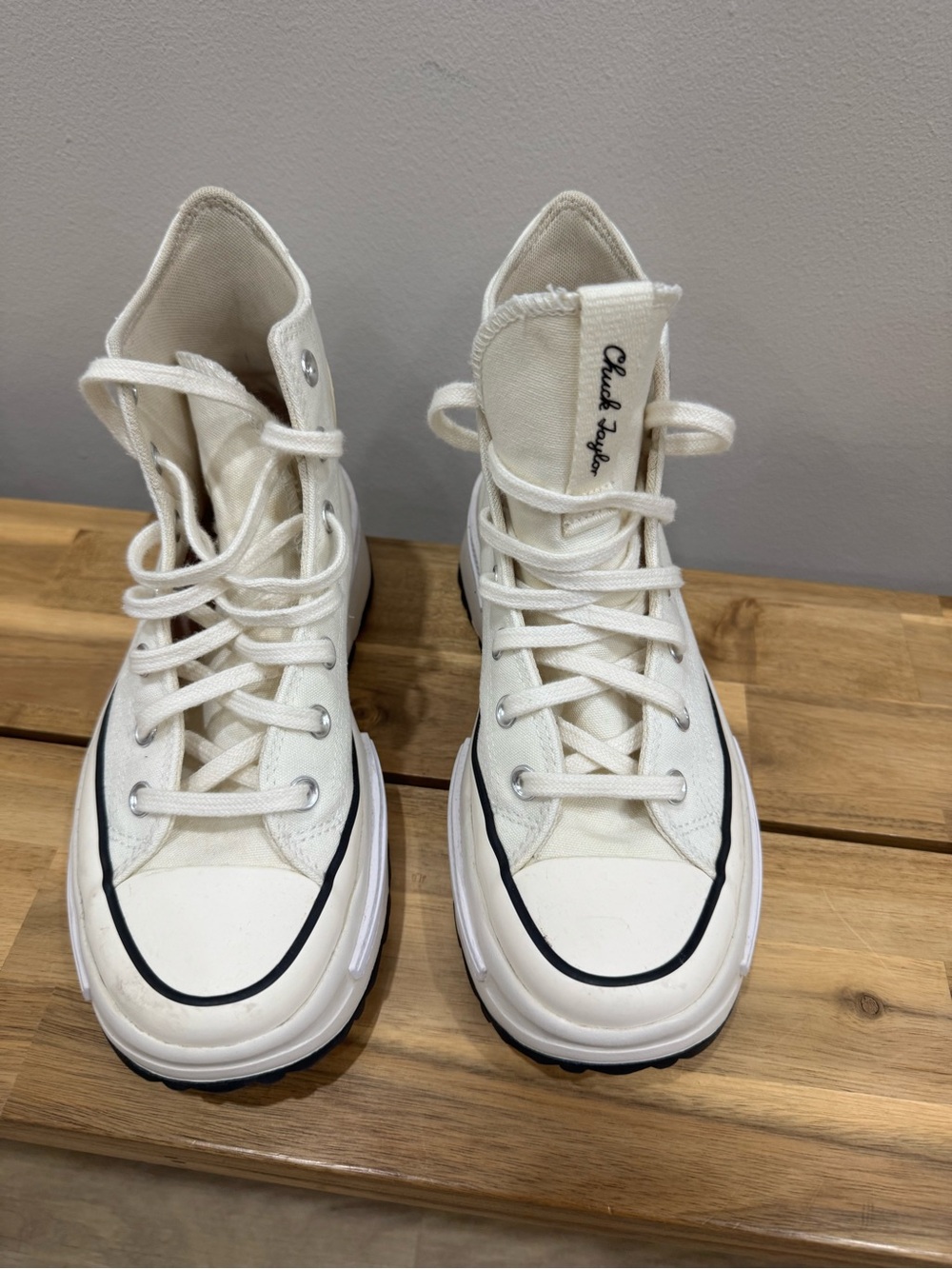 Converse Cream High-Top Canvas Sneakers with Black Stripe